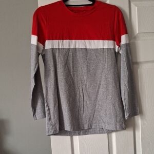 Red, White, and Gray Kids Long Sleeve Shirt